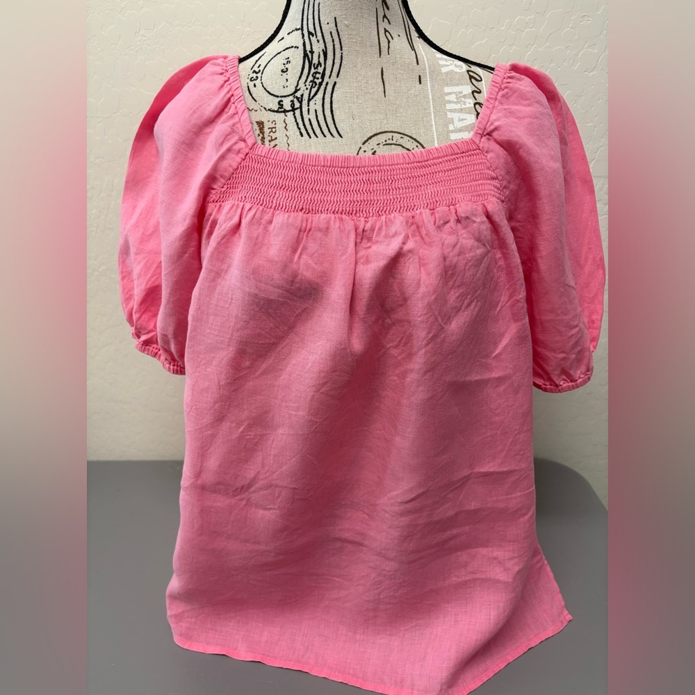 Talbots Pink Gathered Neckline Top Size M